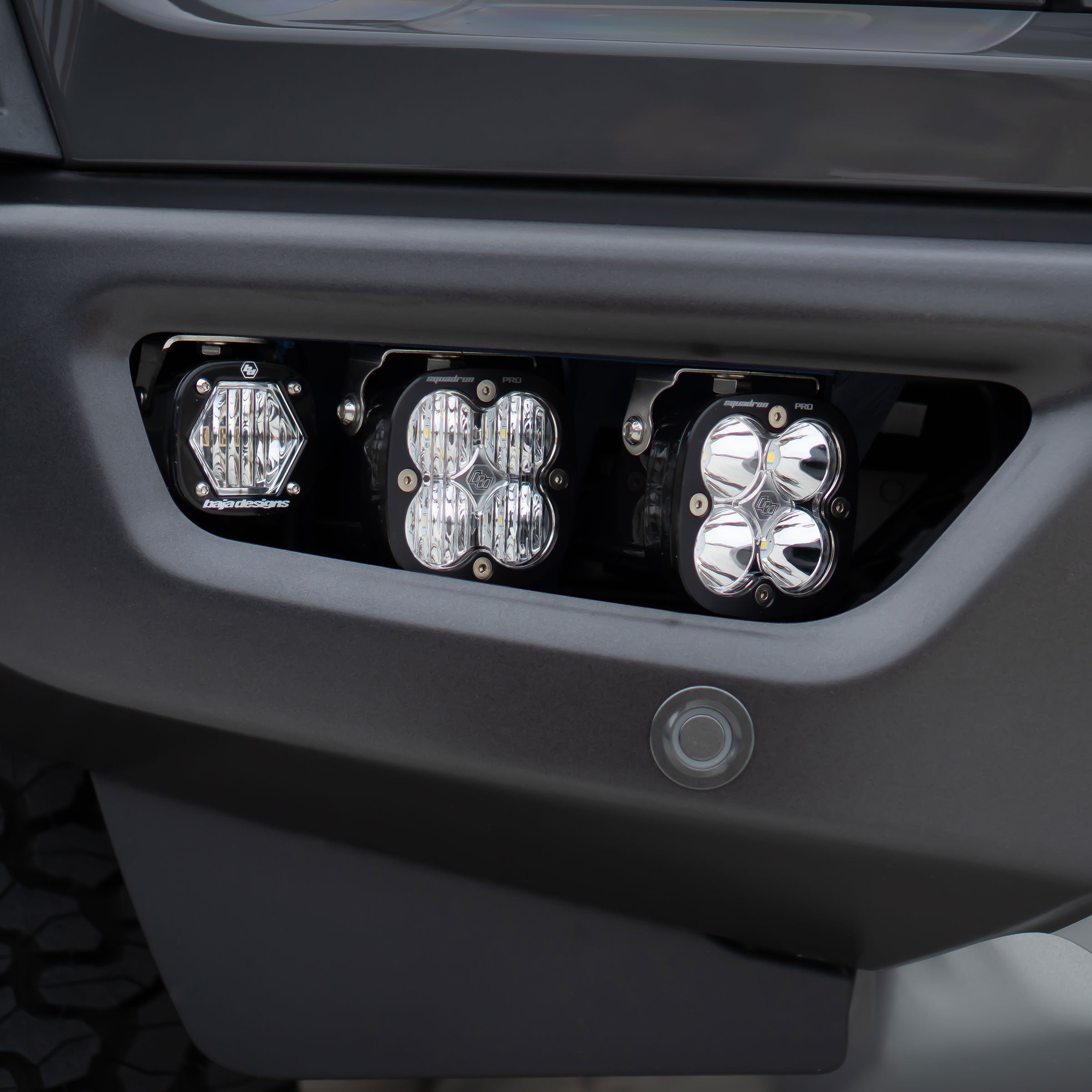 '21-22 Ford Raptor Baja Designs "PRO" Fog Light Pocket Kit Close-up Display on Vehicle (front view)