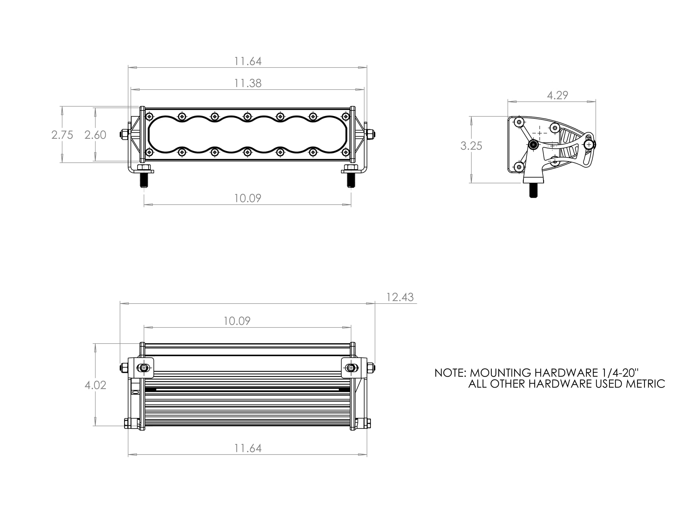 10" OnX6+ LED Light Bar Lighting Baja Designs Diagram of Measurements 