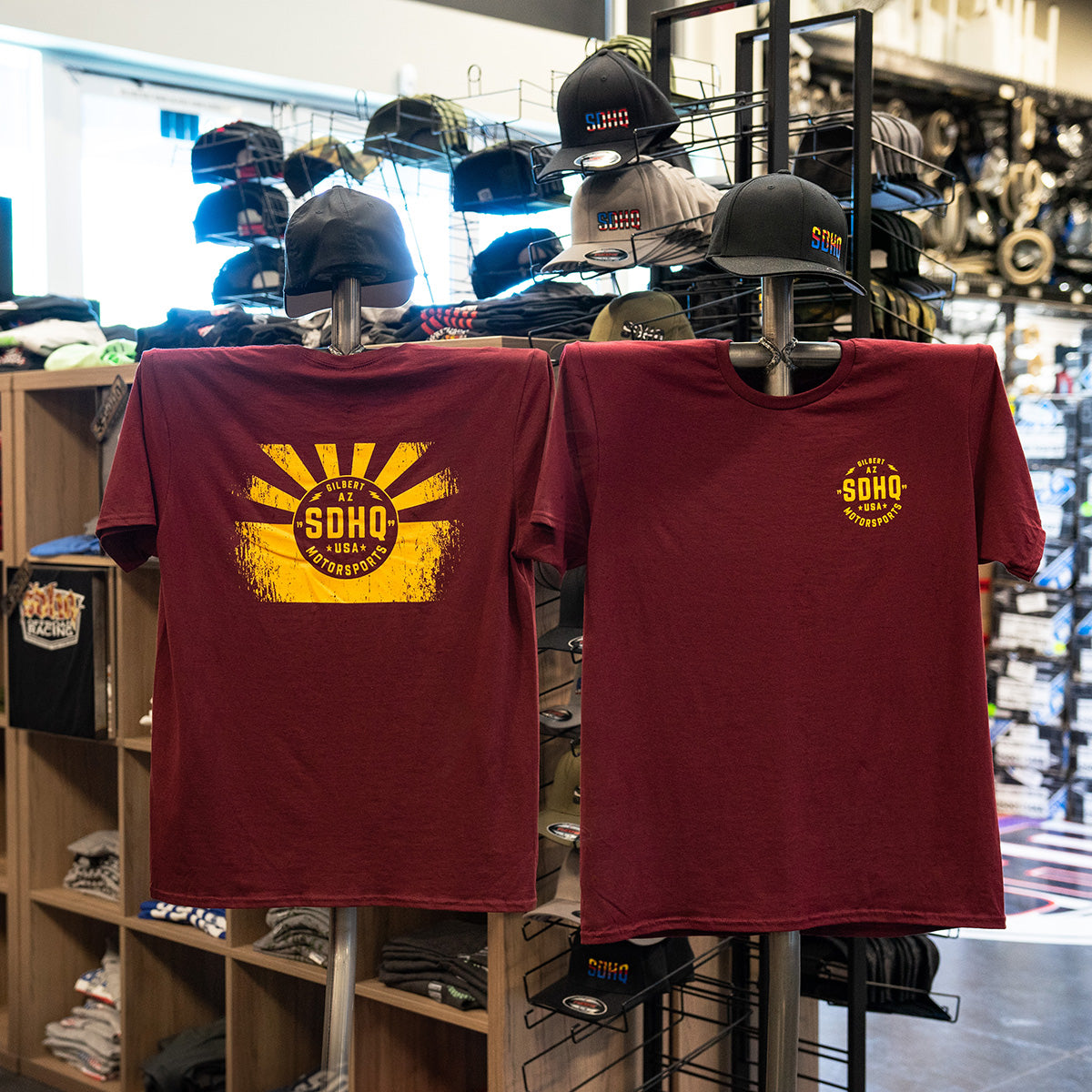 SDHQ Motorsports Maroon and Gold T-Shirt