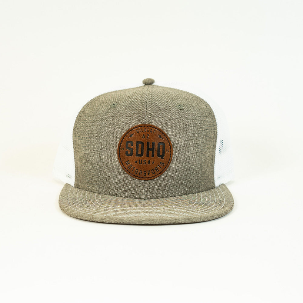 SDHQ Motorsports Chambray Gray Leather Patch Snapback Hat