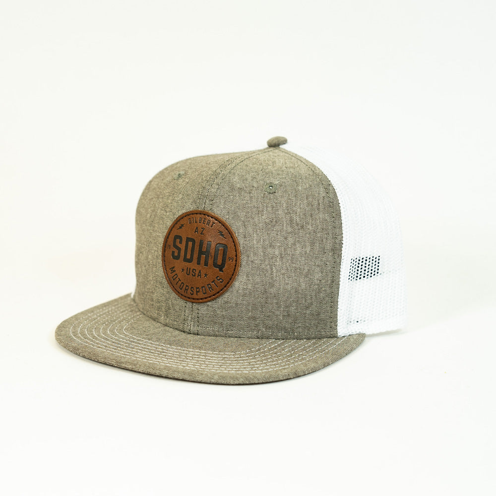 SDHQ Motorsports Chambray Gray Leather Patch Snapback Hat