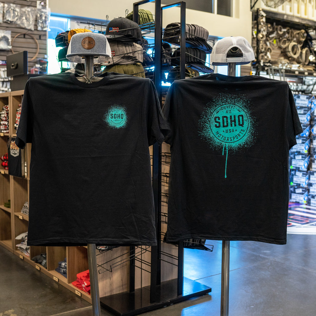 SDHQ Motorsports Splatter T-Shirt (Teal Logo)