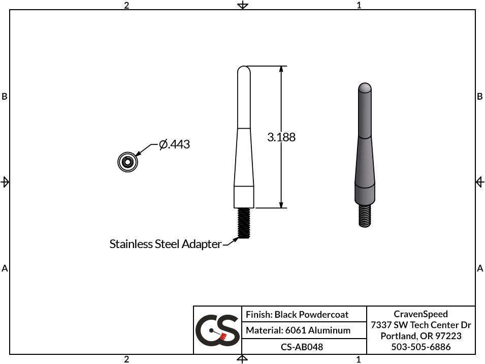 '21-23 Ford Bronco Cravenspeed Original Style Stubby Antenna Design and Measurements 