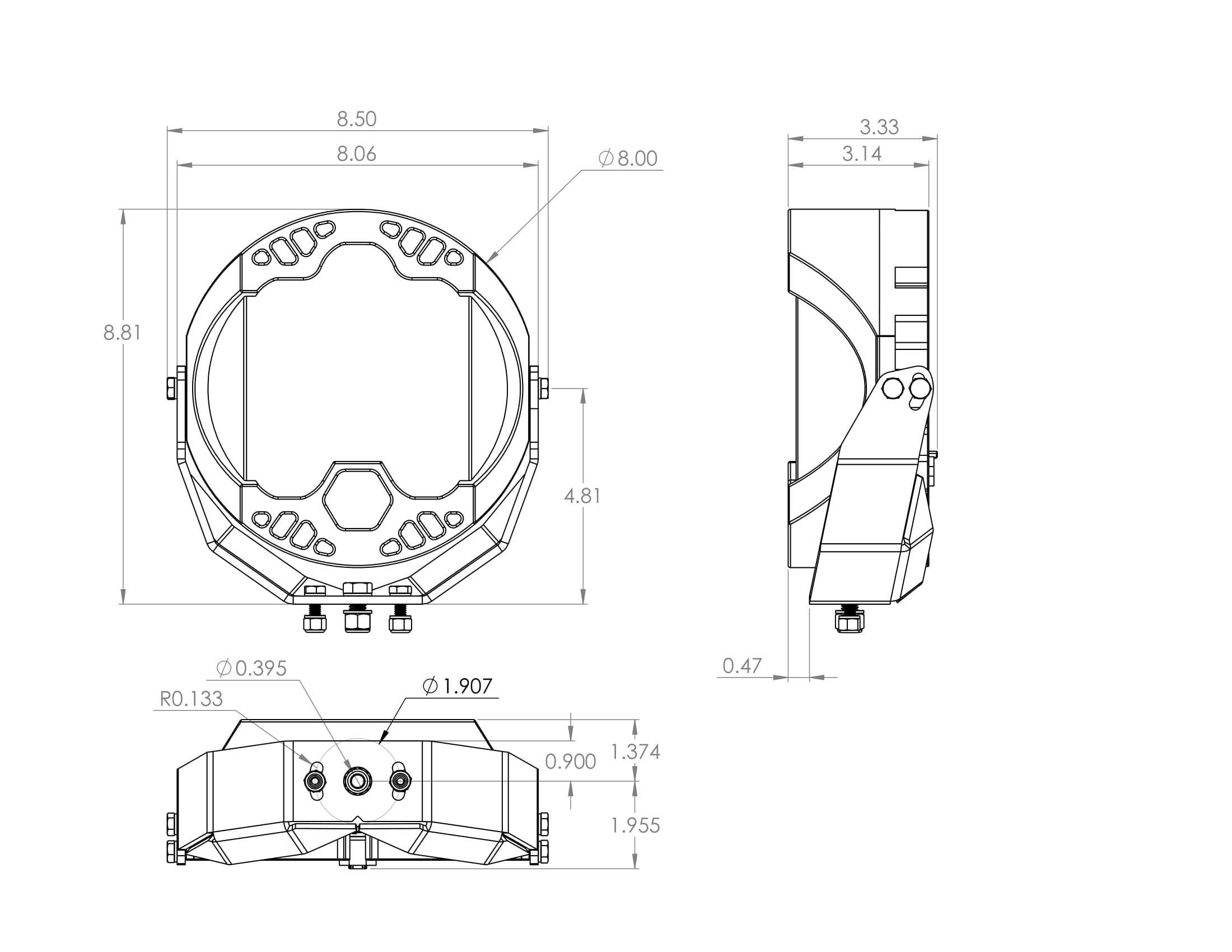 LP9 Pro LED Lights - Pair Lighting Baja Designs Diagram of Measurements 