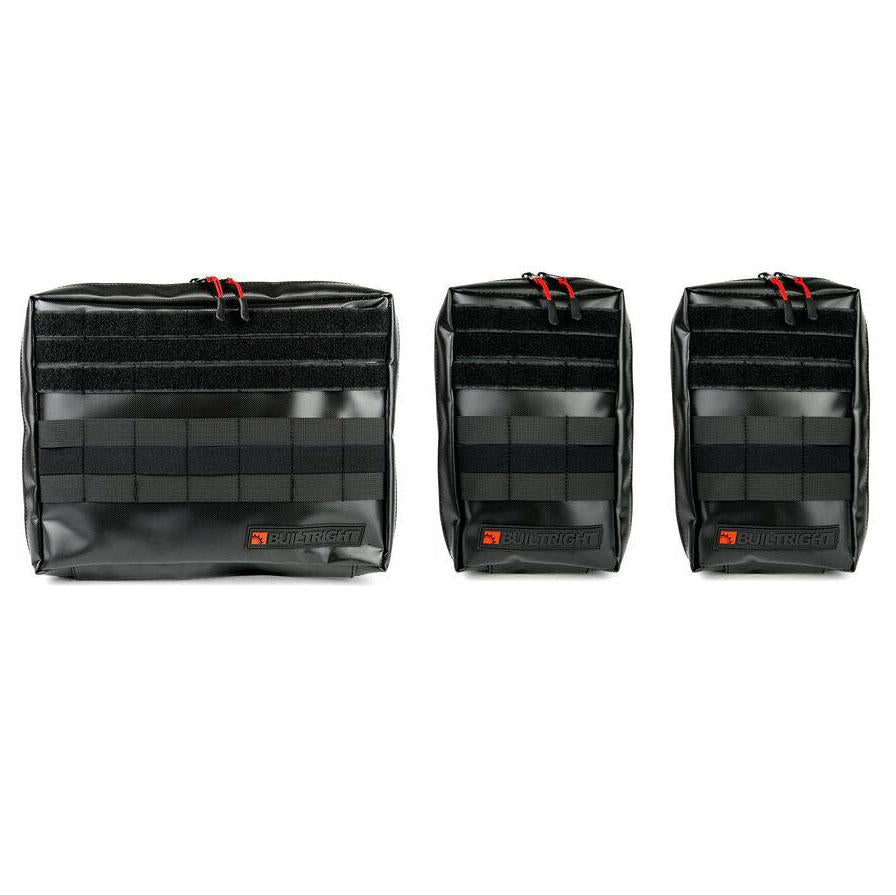 BuiltRight Industries Molle Pouch Black - 3pc Set Display of Included Parts 