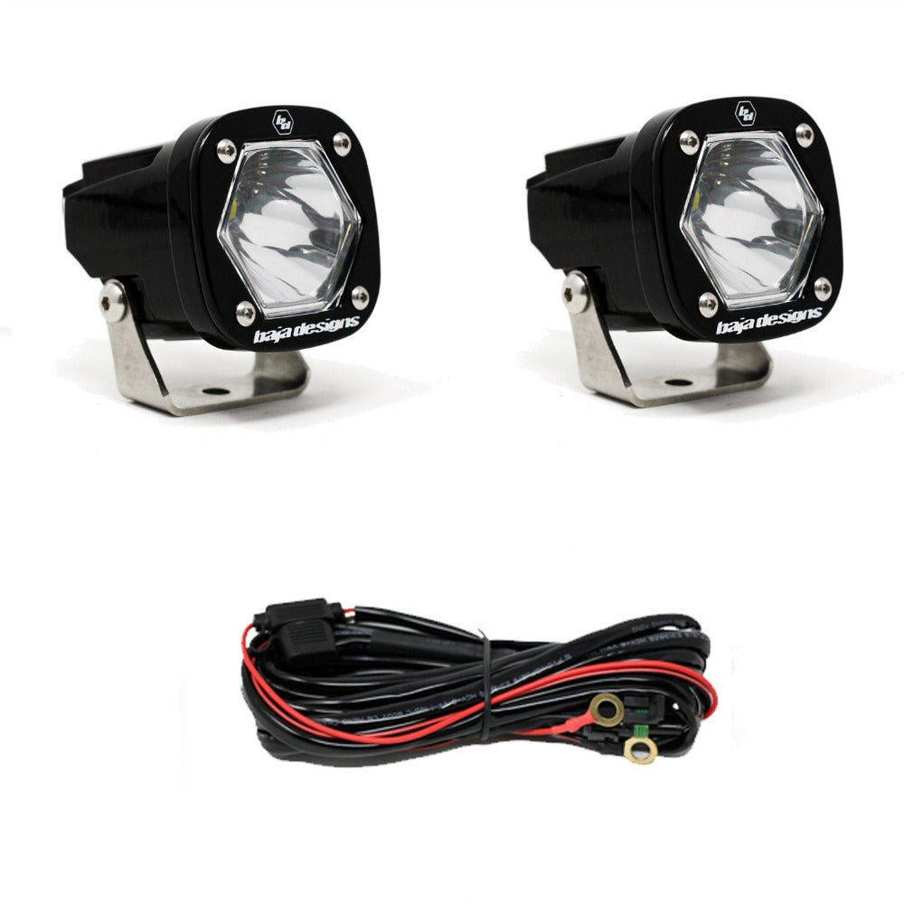 S1 Series LED Light - Pair Lighting Baja Designs Spot Display of Included Parts 