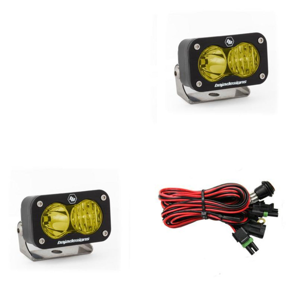 S2 Pro LED Light-Pair Lighting Baja Designs Amber Driving/Combo Display of Included Parts 