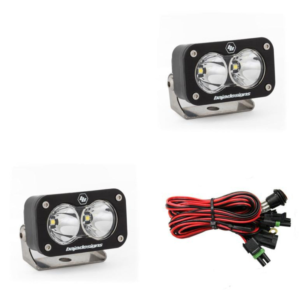 S2 Sport LED Light - Pair Lighting Baja Designs Clear Spot Display of included Parts 