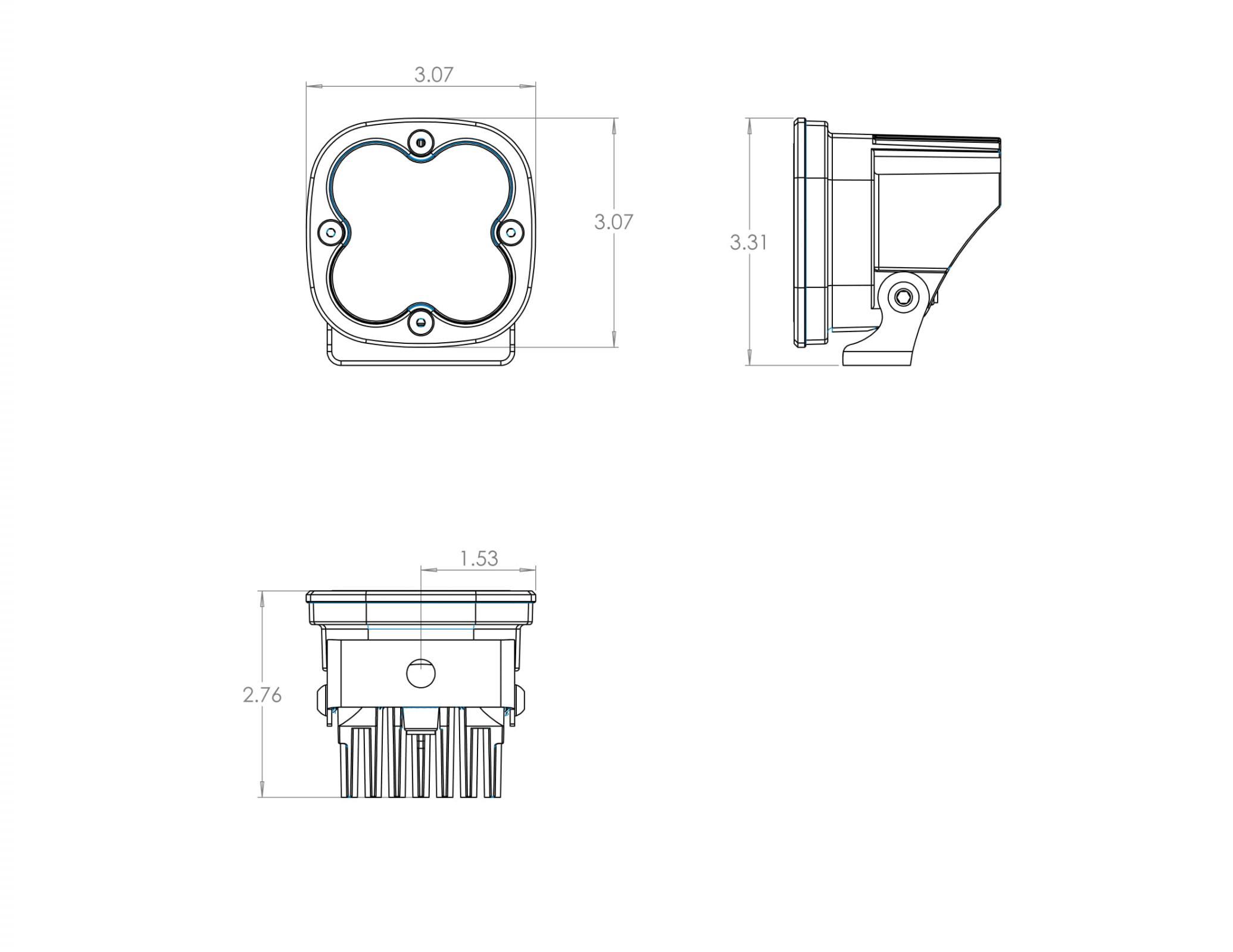 Squadron Pro LED Light | Pair Lighting Baja Designs Diagram of Measurements