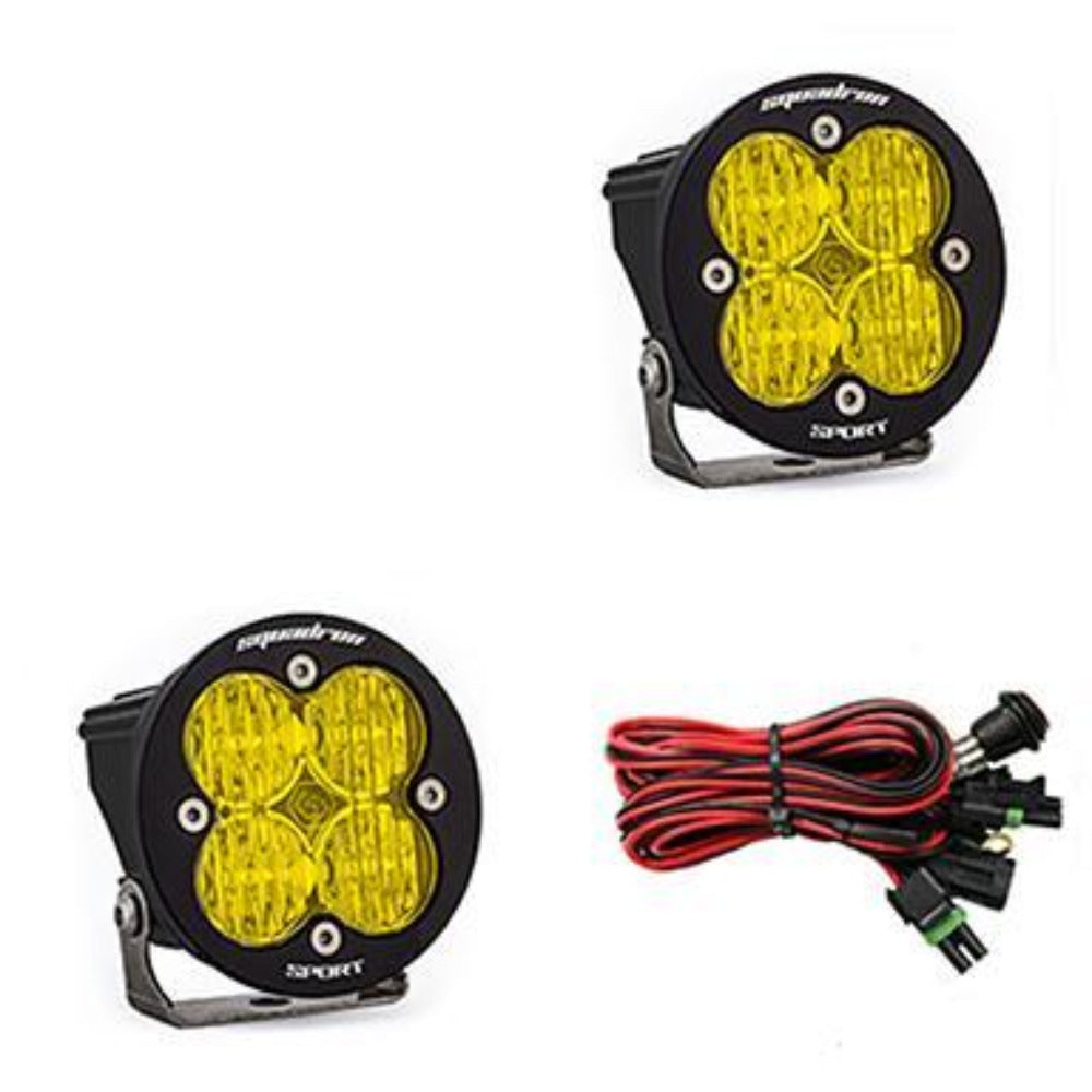 Squadron Sport-R LED Light | Pair Lighting Baja Designs Amber Wide Cornering Display of Included Parts 